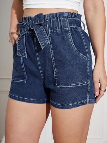 Image of Miss Chase Women's Relaxed Fit Mid Rise Highly Distressed Regular-Length Denim Shorts