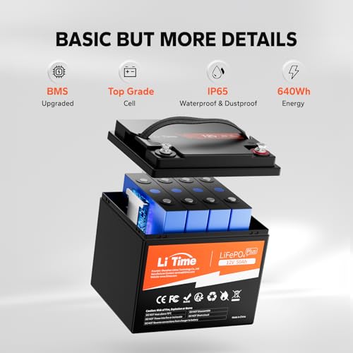Image of Litime 12V 50Ah LiFePO4 Trolling Motor Battery for Marine RV Solar Camper