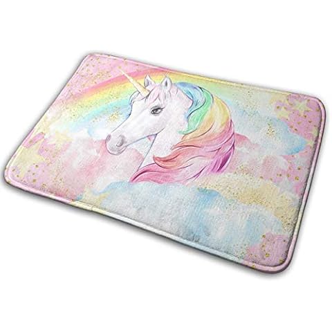 NGFF Pink Pastel Rainbow Unicorn Stars Bath Mat Non Slip Absorbent Super Cozy Velvet Bathroom Rug Carpet Bath Rugs Cover