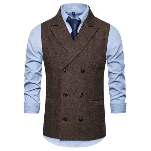 Men Solid Color Lapel Double Breasted Sleeveless Vintage Formal For Wedding Blazers Vests