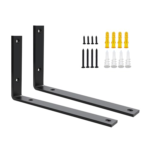 SAYAYO Escuadras para Estanterias de Alta Resistencia 250mm Escuadras Metalicas Soporte de Estantería de Pared Negro 2 Piezas Soportes para Estanterías Flotantes Invisibles Capacidad de Carga 50 KG