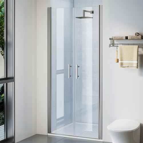 Image of 34" W ×72" H Frameless Pivot Shower Door, Pivot Swing Shower Glass Door, 1/4"(6mm) SGCC Clear Tempered Glass Shower Door,Brushed Nickel