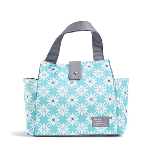 Fit & Fresh Insulated Lunch Bag Kit, includes Matching Bottle and Containers, Westport Aqua Dogwood