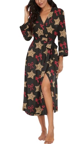 Image of VINTATRE Robes for Women Long Knit Bathrobe XS-4XL | 3 /4 Sleeve Bathrobes with Pockets, Stretchy and Lightweight Fabric, Inner Tie and Fixed Outer Matching Belt, Mid Calf Length
