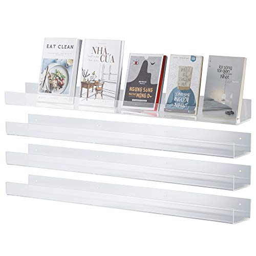 Crizta 36" X 4.7” Acrylic Floating Bookshelf (4 Pcs), 5Mm Thick Crystal Clear Wall Ledge Shelf Wall Mounted Shelves For Books, Pictures, Phones, Small Toy Storage #TOP4
