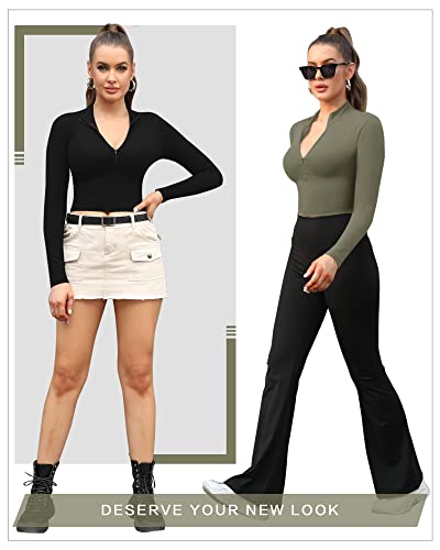 CLOZOZ Long Sleeve Crop Tops for Women Mock Turtleneck Zip Up Sexy Fitted Cropped Shirts Trendy4