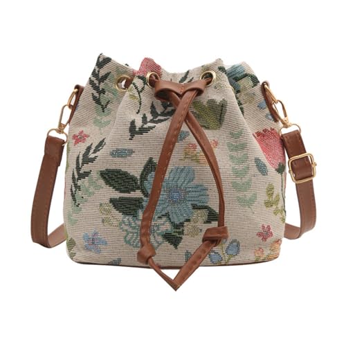 Fashion Drawstring Crossbody Bag For Women Girl Bucket Bag Canvas Shoulder Bag Female Ethnic Styles Messengers Bag