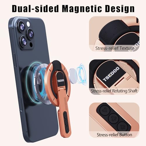 Image of 3-in-1 Magnetic Phone Grip Stand with 360 Roration Angle Adjustment, Silicone Finger Ring & Fidget Toy Design, Gym Dual-Sided Magnetic Phone Kickstand for All Phones