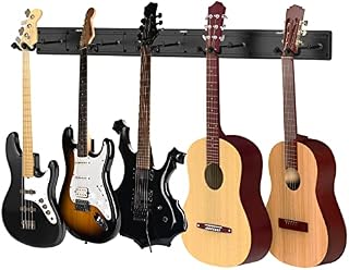 Guitar Hanger for Multi Guitars,LEKATO 5 Metal Wall Mount Guitar Stand Holder with 5 Adjustable Guitar Hooker for Guitars Bass, Banjo, Mandolin,Guitar Wall Mount Hanger for String Instruments