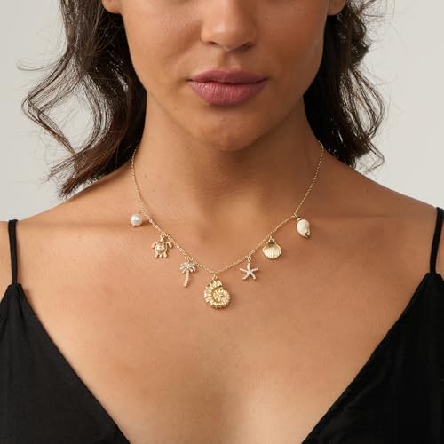 Charm Necklace-14K Gold/Silver Plated Charm Necklace Shell Conch Shell Turtle Starfish Coconut Tree Pearl Necklace Summe Beach Necklaces for Women Dainty Simple Jewelry for Women2