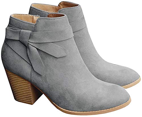 Best Ankle Boots with Skinny Jeans: Your Ultimate Style Guide 13 PiePieBuy Women's Tie Knot Chelsea Pump Ankle Boots Closed Toe Stacked Heel Booties Shoes,Grey, Size 9.5