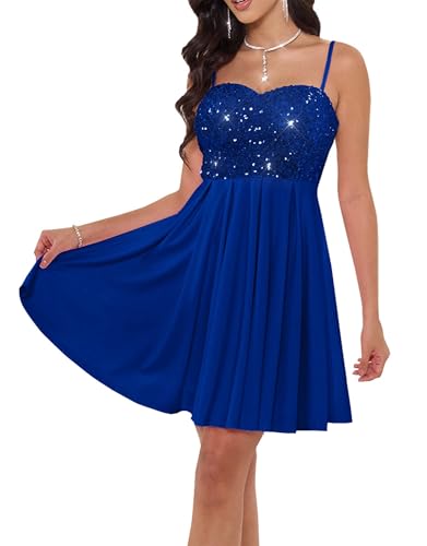 Image of Angel-fashions Women's Strapless Sequin A-Line Sequin Elegant Short Prom Gown Cocktail Dress