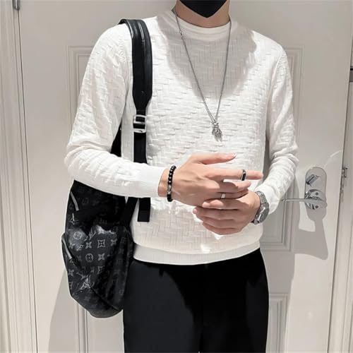 Men's Long Sleeve Round Neck Knitted Pullovers Plaid Warm Knitwear Tops Sweater4