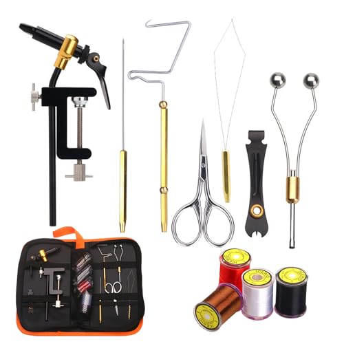 Kit de montage de mouches outil pêche à la mouche portable en métal avec boîte de rangement