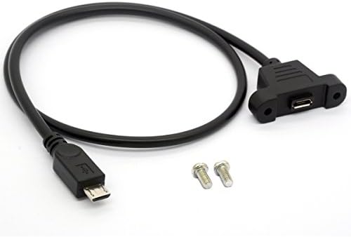 Micro B Male to Female Cable, Screw Panel Mount Micro USB Cable Extension Cord for Raspberry Pi, Arduino, Feather - 50cm