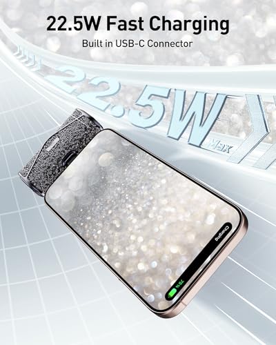 Image of iWALK Upgraded Sparkly Portable Charger 22.5W, 5000mAh Power Bank for iPhone 17 /16 /15 Series, Mini Battery Pack with Built-in USB-C Connector Compatible with Samsung S25 /24, iPad Pro /Air, AirPods