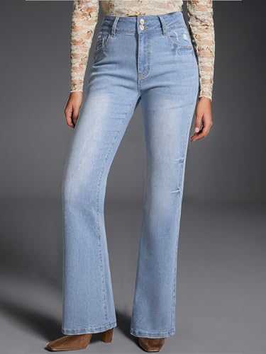 EVALESS Womens Flare Bell Bottom Jeans High Waisted Wide Leg Bootcut Jeans Stretchy Denim Pants Beau Blue Size 12 — view 4