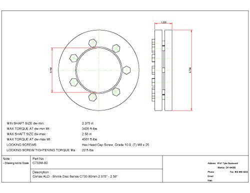 Climax Metals C733M-80 Shrink Disc, Standard Duty, Steel with Zinc Plated Outer Rings, 80 mm Diameter Bore, 3.15
