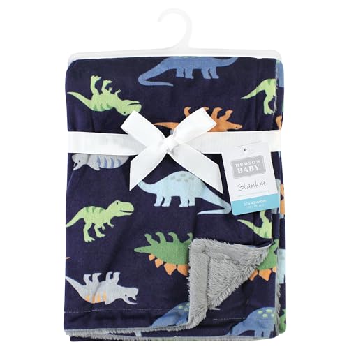 Image of Hudson Baby Unisex Baby Plush Blanket with Furry Binding and Back, Dinosaurs, One Size