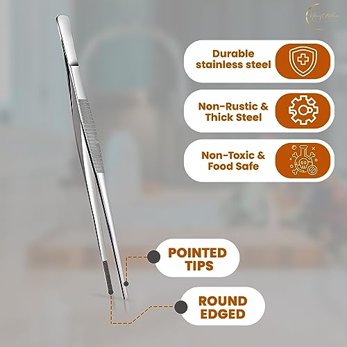 Kitchen Tweezers – Stainless Steel – 12 Inches Long – Non-Slip – For Cooking, Plating, Serving And Decorating By Ucraft Kitchen #TOP3