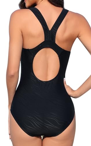 Beautyin Women'S One Piece Swimsuit Tummy Control Bathing Suit Racerback Athletic Swimming Suit Solid Black thumb #1