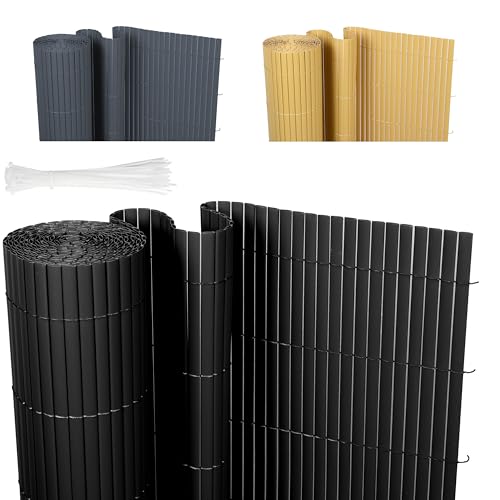 Ribelli® PVC Sichtschutzmatte, Sichtschutzzaun ohne Bohren, Sichtschutz Zaun mit Kabelbindern, Windschutz Wetterfest für Garten, Balkon und Terrasse (100 x 300 cm, Schwarz)