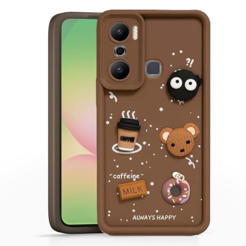 Image of Bintage Cute Fun Ball | Taddy Cartoon 3D Smiley Coffee Cup | Milk Donut | Full Protection Rubber Back Cover Compatible for Infinix X6825 / HOT 20 Play - Brown