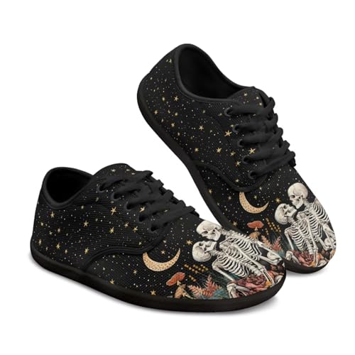 Fuojuvelie Skull Mens Barefoot Shoes Wide Toe Box Shoes Size 11 Romantic Women Zero Drop Shoes Trendy Men's Skateboarding Shoes Casual Sneakers