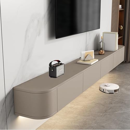 Image of Floating TV Stand Wall Mounted - Wall Entertainment Center with Flip-Down Doors & Drawers, Modern Hanging TV Shelf for Living Room, Media Console for 65 /75 80 Inch TVs (Khaki, 86.6IN /220CM)