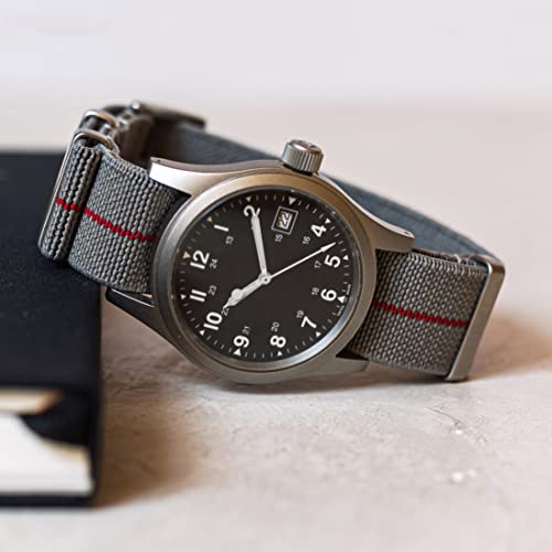 Benchmark Basics Elastic Watch Band - Parachute Nylon One-Piece Military Style Watch Straps For Men & Women (22Mm, Grey/Red Striped) #TOP3