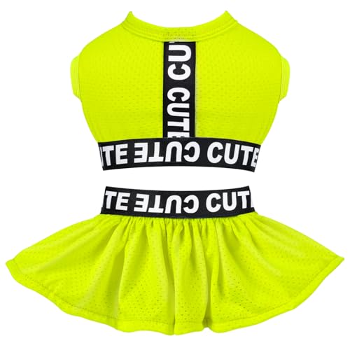 Image of CuteBone Two Piece Dog Sports Dress Athleisure Puppy Fluorescent Green Skirt Lightweight Small Dogs Girl Clothes Cat Apparel SPS07S