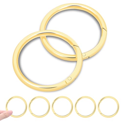 Image of 10Pack 2 inch Large Round Carabiner Clips, Metal Spring O Rings for Organizer Key Rings, Paracord Keychain Lanyard, Pet Chains, Purse Hardware, Key Snap Hooks DIY Accessory (Gold)