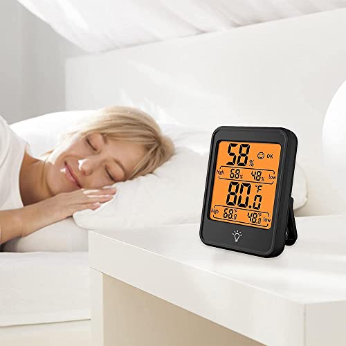 Digital Hygrometer Thermometer, Indoor Digital Thermometer Hygrometer with Large Clear LCD Display Temperature Humidity Monitoring & Time Record Perfect for Bedroom Office