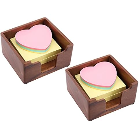 Bamber Sticky Note Holder Cute for Desk Walnut Wood Notepad Holder Organizer for Office School Home, Pack of 2 Cover