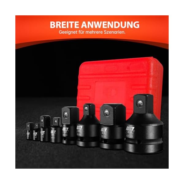 PGROUP 8tlg Schlagadapter-Reduziersatz, 1/4" 3/8" 1/2" 3/4"schlagschrauber adapter, Impact Socket Adapter, Stecknuss Adapet Steckschlüssel-Adapter, Chrom Molybdän Stahl, im Werkzeugkoffer – Bild 4