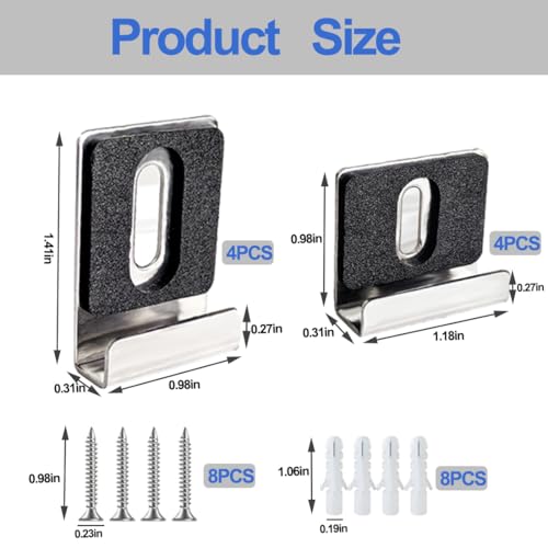 Image of 8pcs Metal Mirror Holder Kit for Wall Mounting,2 Size Mirror Clip with Rubber Gasket and Screw,Wide groove mirror holders for frameless mirror mounting Hardware Heavy-duty mirror hooks(Silver)