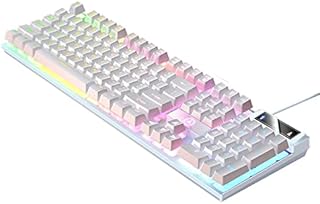 NALLBEIRRAA Gaming Keyboard,Rainbow LED Backlit Mechanical Feeling USB Wired Gaming Keyboard,Waterproof Keyboard RGB Backlight Full Anti-ghosting Keyboard for Computer/PC/Laptop/MAC (White)