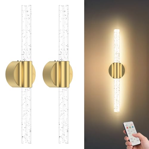 Peel and Stick on Battery Operated Wall Sconces Set of 2 Gold Wireless Magnetic Rechargeable Wall Lights with Remote & Touch Control No Drill 3CCT Dimmable Wall Lamp for Bedroom Living Room Decor