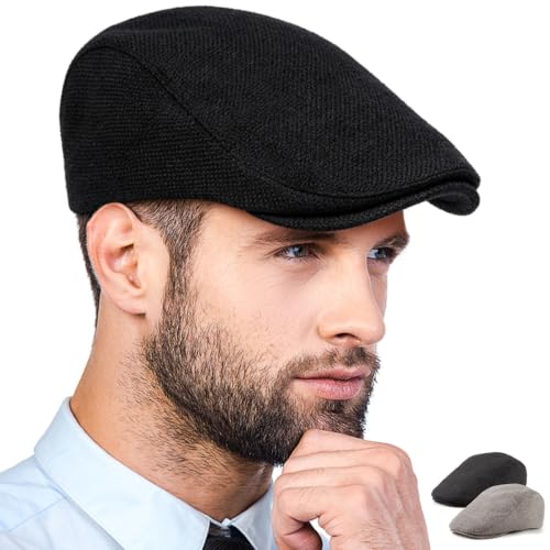 Image of LADYBRO 2 Pack Ivy Hat Newsboy Cap Men - 30% Wool Hats for Men Tweed Flat Cap Gatsby Hat