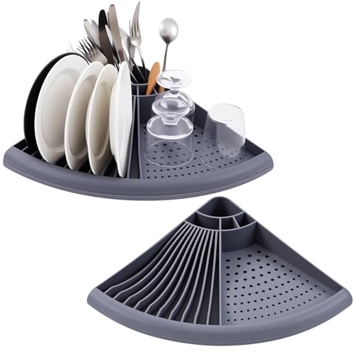 BrightRow 2 Pack Gray Corner Dish Racks Organizer Triangular Sink