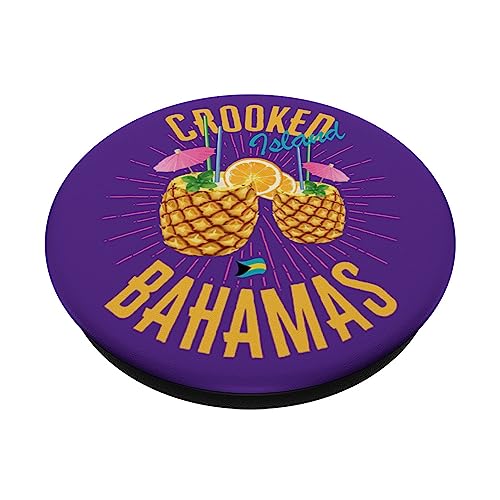 Crooked Island Bahamas Flag Cruise Vacation Bahamian PopSockets Swappable PopGrip, Black - Image 2