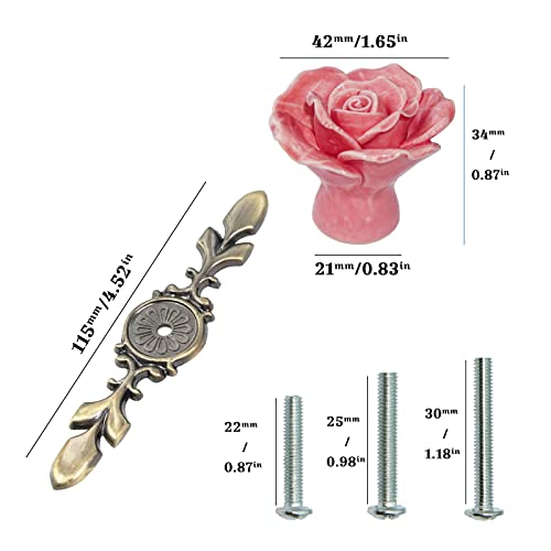 Ymaiss 6 Sets Of Rose Ceramic Flower Cabinet Knobs With Bronze Back Plate, Love Theme Retro Style, Vintage Kitchen Flower Drawer Pull Handles,Pulls Handles For Dresser Cupboard (Pink) #TOP2