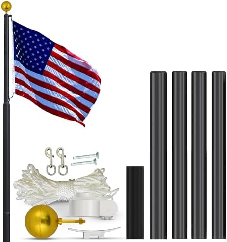 Super Tough USA-Made 25ft Heavy Duty Flag Pole for Outside House - Black Anodized - Residential In-Ground Flagpole - 4-Section High-Grade Aluminum - Includes All Accessories