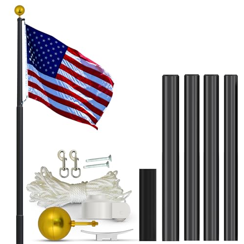 Super Tough USA-Made 25ft Heavy Duty Flag Pole for Outside House - Black Anodized - Residential In-Ground Flagpole - 4-Section High-Grade Aluminum - Includes All Accessories