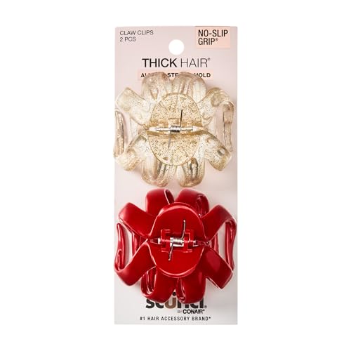 Scünci by Conair Octopus Claw Clip Set, No-Slip Grip, 2 Count | Red and gold claw clips for thick hair and thin hair, stocking stuffer hair clips for women for holidays and everyday wear - image 1