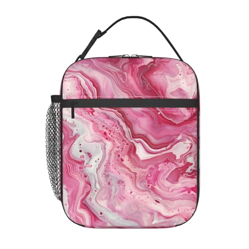 VODRM Marble Abstract Lunch Box for Kids, White Pink Swirl Insulated Bag for Student,Modern Aesthetic Reusable Thermal Insulation Cooler Tote Bags for...