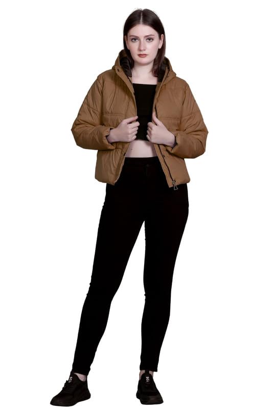 Image of SANE ORIGINALS Hooded Winter Jacket for Women in Full Zipper || Stylish Semi Crop Warm Jacket for Women Winter Wear with Hood ||