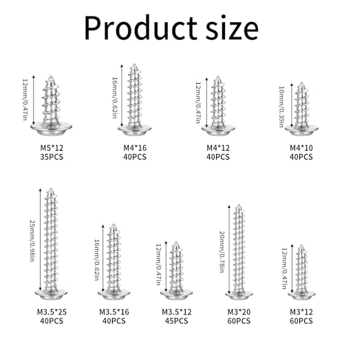 400 Stück Blechschrauben Flachkopfschrauben, M3/M3.5/M4/M5 Selbstschneidende Schrauben Blechschrauben mit Unterlegscheibenkopf, Kreuzkopf Holzschrauben Sortiment mit Scheibe (400 STK)