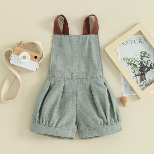 Qiylii Toddler Baby Boy Backless Cotton Linen Overall Short Jumpsuit Sleeveless Strap Suspender Overalls Summer Clothes2