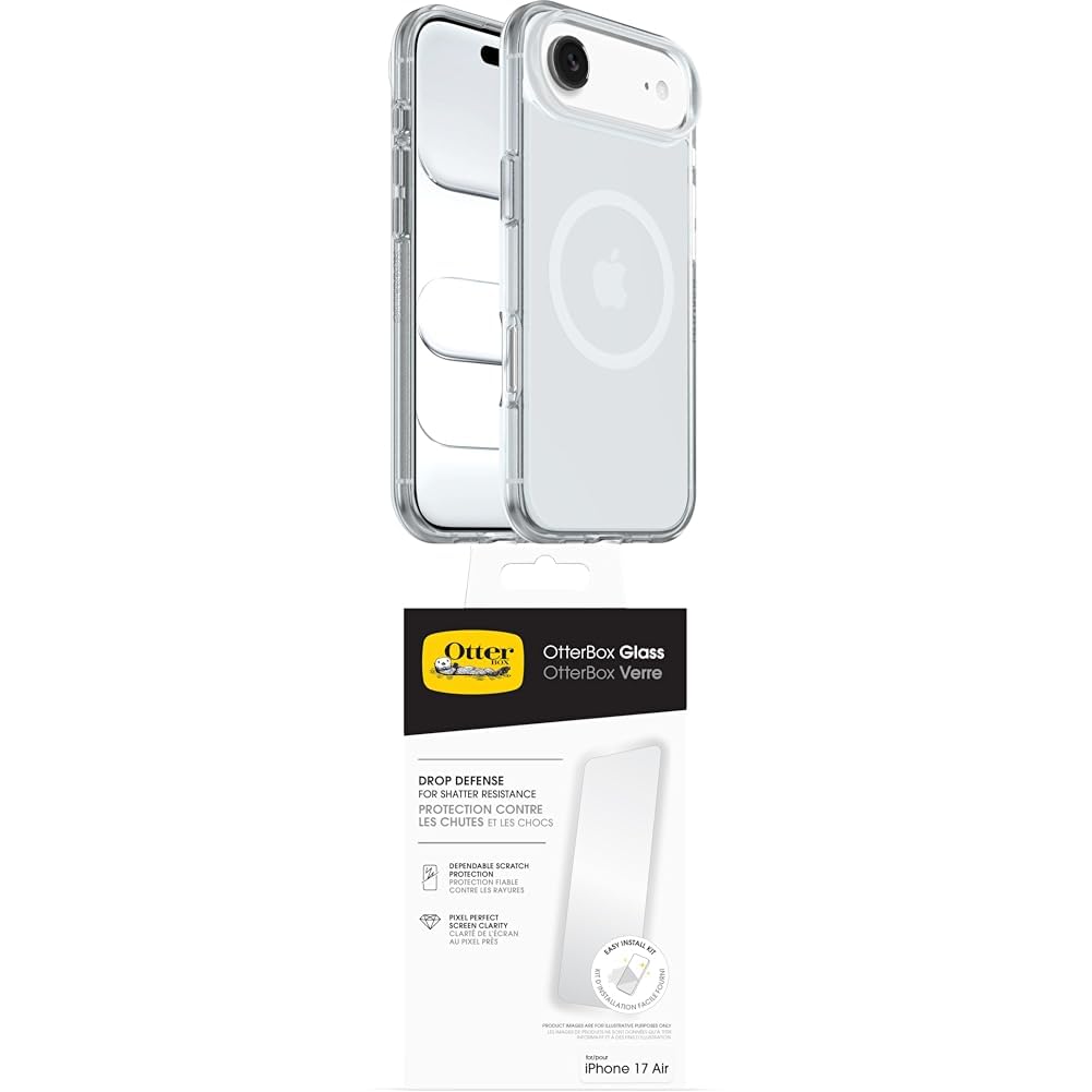 OtterBox React Series MagSafe funda para iPhone Air, Testada con los estándares Militares anticaídas, Transparente + OtterBox Glass Protector de Pantalla de Cristal Templado